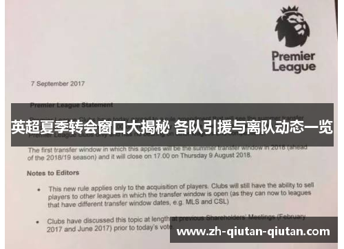 英超夏季转会窗口大揭秘 各队引援与离队动态一览